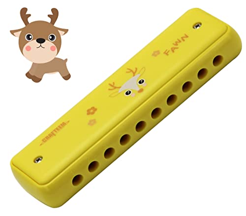 Crafteem Yellow Harmonica for Kids – Beginner-Friendly 10-Hole C Key Diatonic