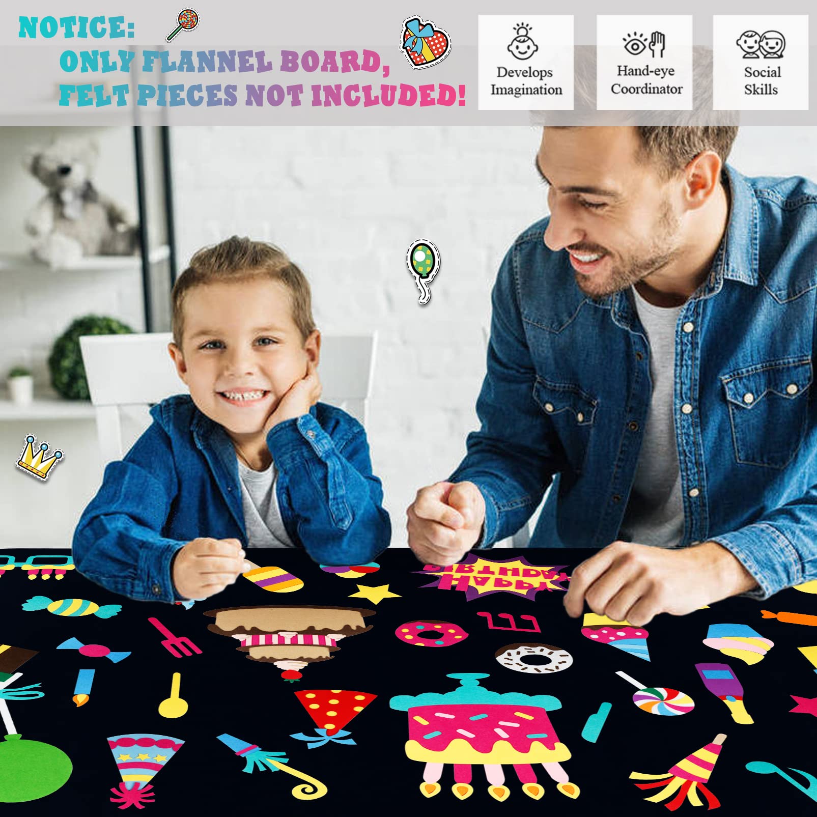 Craftstory 3.5 ft Felt Flannel Board for Toddlers, Black Wall-Hanging Storytelling Activity Set for Preschoolers