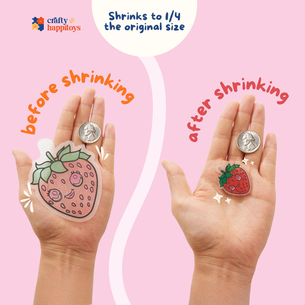 CRAFTY HAPPITOYS Shrink Art Sheets Kit – 30 Pre-Cut Charms with Keychains and Colored Pencils for Kids Ages 3+