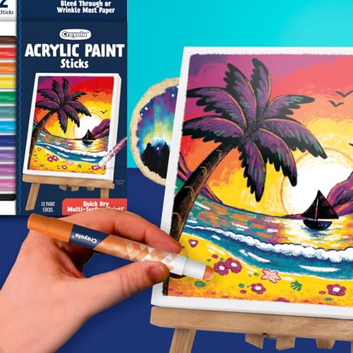 Crayola Acrylic Paint Doodle Sticks (12ct) – Quick-Dry, Less Mess Multi-Surface Paint Markers for Kids