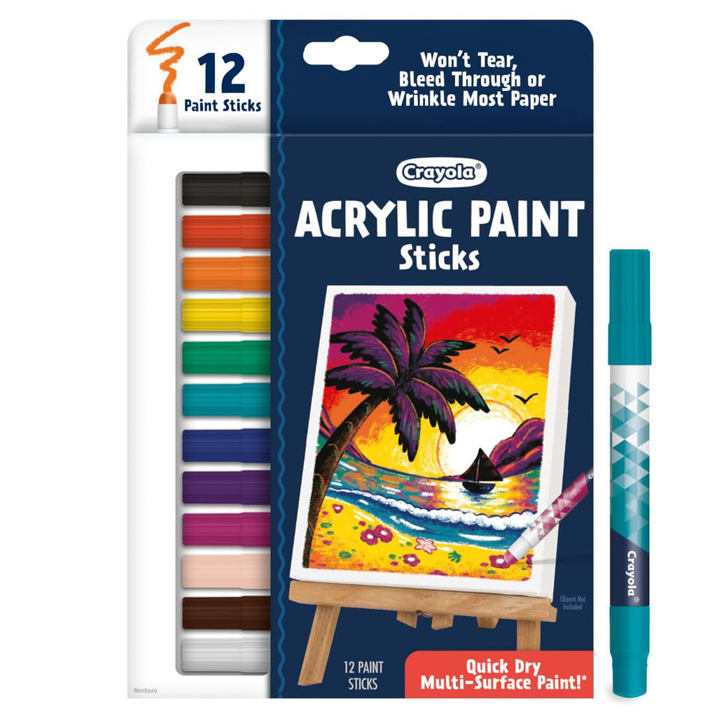 Crayola Acrylic Paint Doodle Sticks (12ct) – Quick-Dry, Less Mess Multi-Surface Paint Markers for Kids