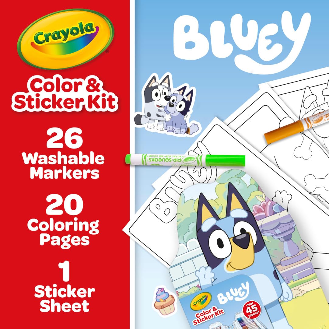 Crayola Bluey Art Kit (45 Pieces) – Washable Markers, Coloring Pages, Stickers & Bluey Case for Kids 4+