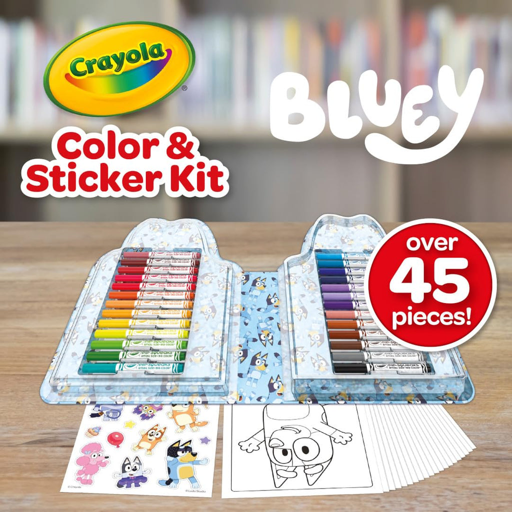 Crayola Bluey Art Kit (45 Pieces) – Washable Markers, Coloring Pages, Stickers & Bluey Case for Kids 4+