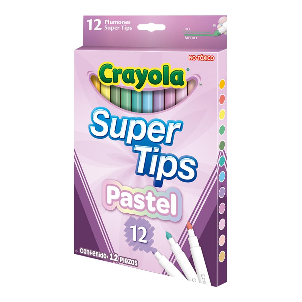 Crayola Bright Supertips Pastel Edition – 12 Washable Felt Tip Markers for Kids