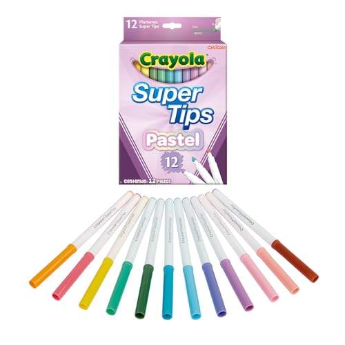 Crayola Bright Supertips Pastel Edition – 12 Washable Felt Tip Markers for Kids