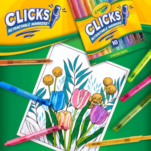 Crayola Clicks Retractable Tip Markers (10ct) – Washable Cone Tip Markers for Kids