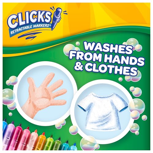 Crayola Clicks Retractable Tip Markers (10ct) – Washable Cone Tip Markers for Kids