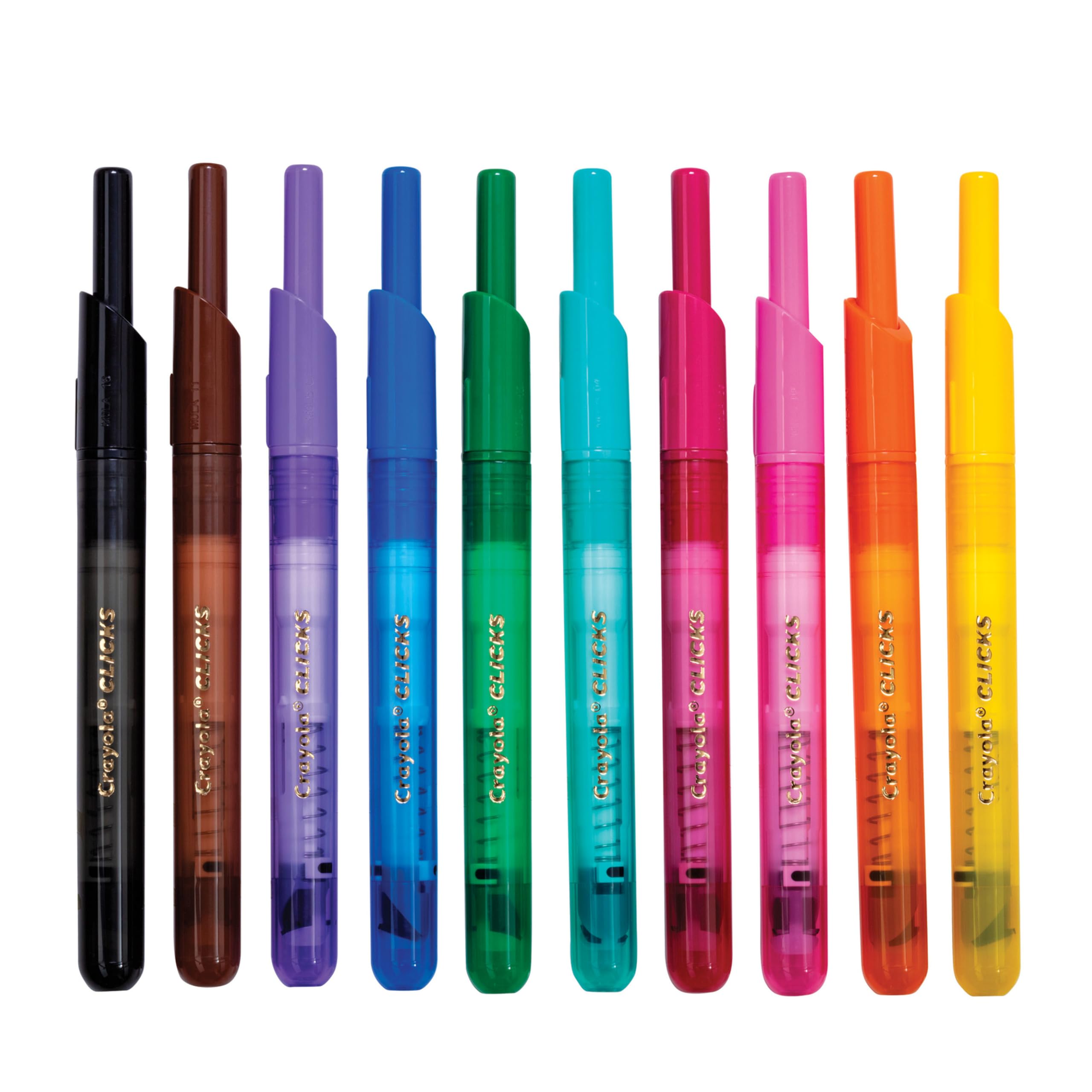 Crayola Clicks Retractable Tip Markers (10ct) – Washable Cone Tip Markers for Kids