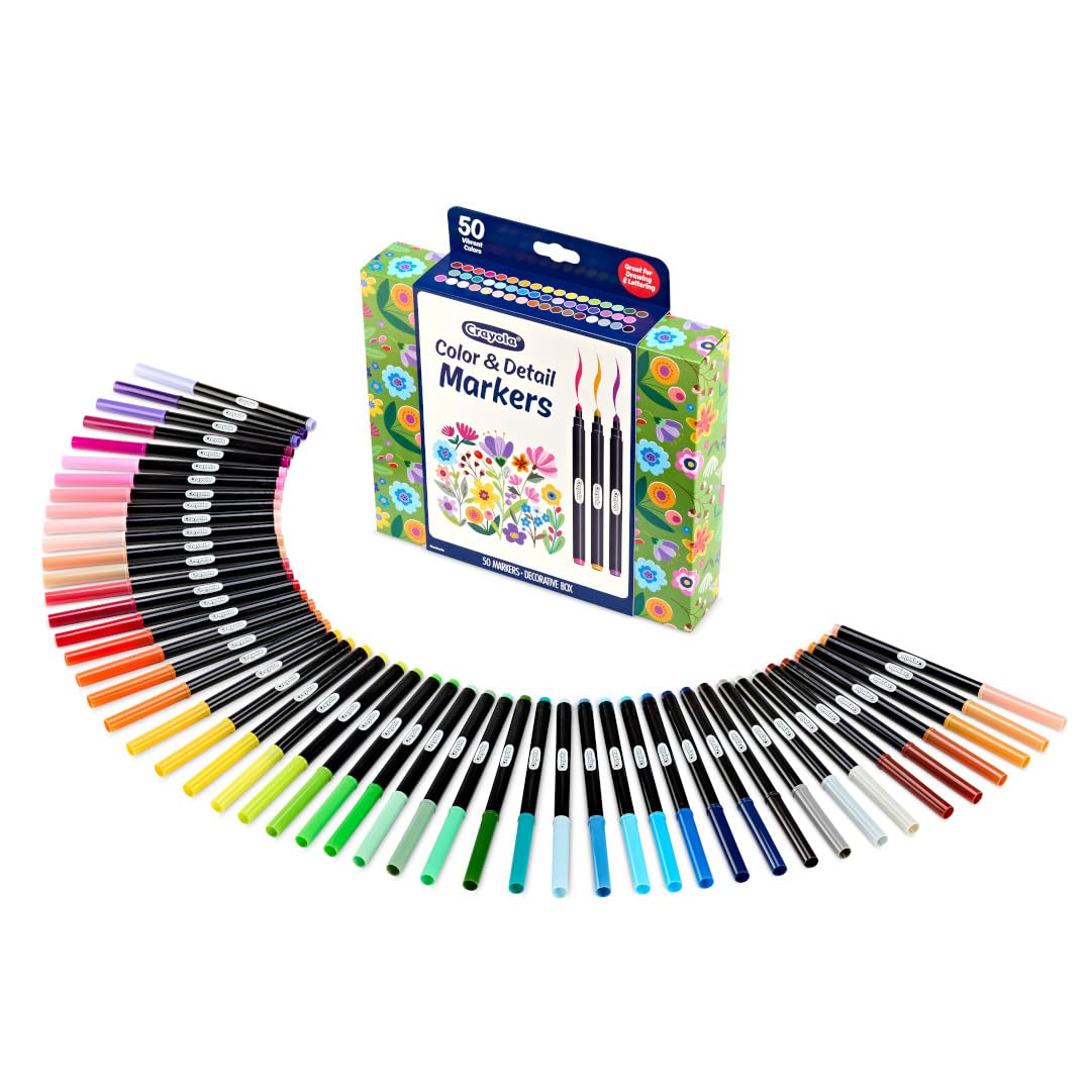 Crayola Color & Detail Marker Set (50ct) – Graphic & Fine Tip for Adults and Teens