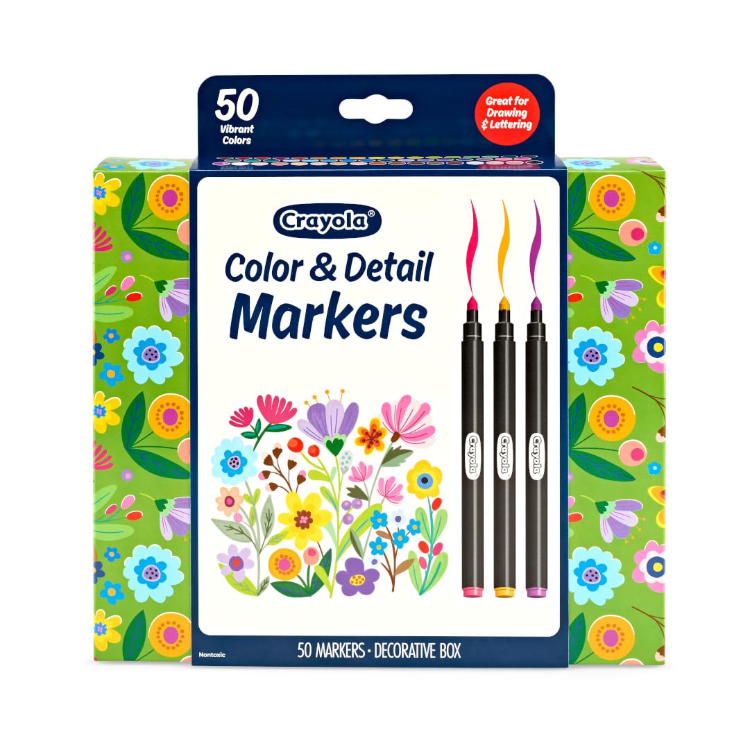 Crayola Color & Detail Marker Set (50ct) – Graphic & Fine Tip for Adults and Teens