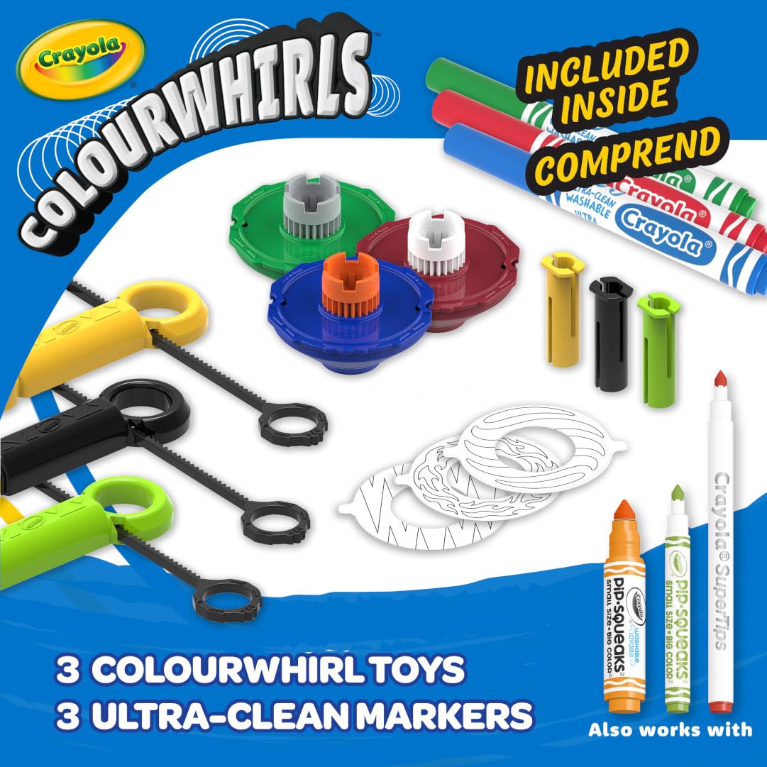 Crayola Colourwhirls (3ct) Spin Art Toy – Battling Spinning Tops for Kids Ages 6+