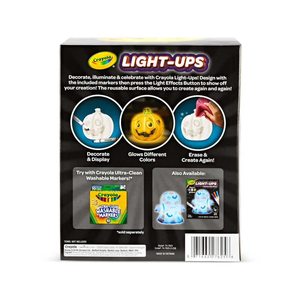 Crayola Light-Ups Jack-O-Lantern: Reusable Light-Up Pumpkin Toy with Washable Markers, Glow-in-the-Dark Decor, Ages 4+