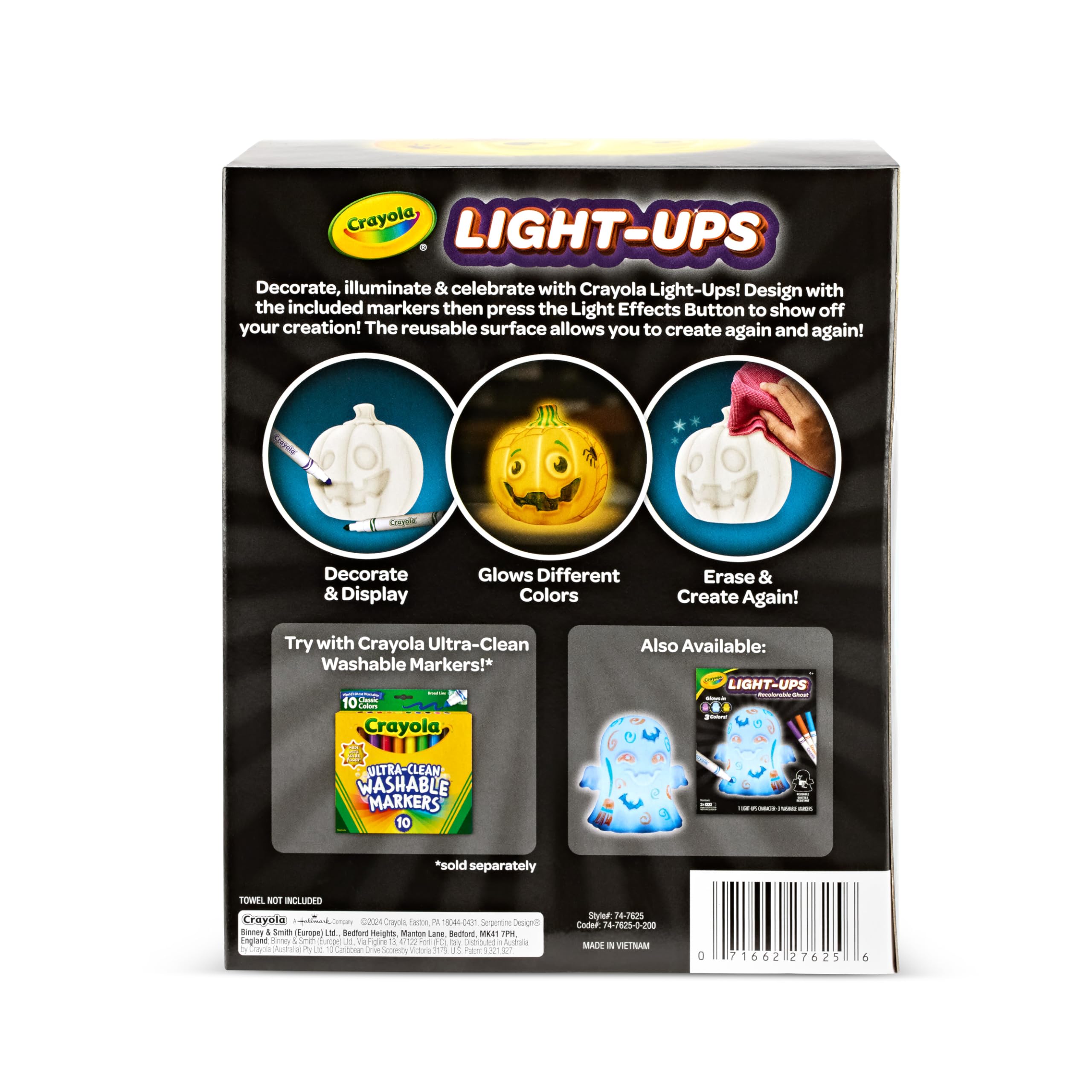 Crayola Light-Ups Jack-O-Lantern: Reusable Light-Up Pumpkin Toy with Washable Markers, Glow-in-the-Dark Decor, Ages 4+