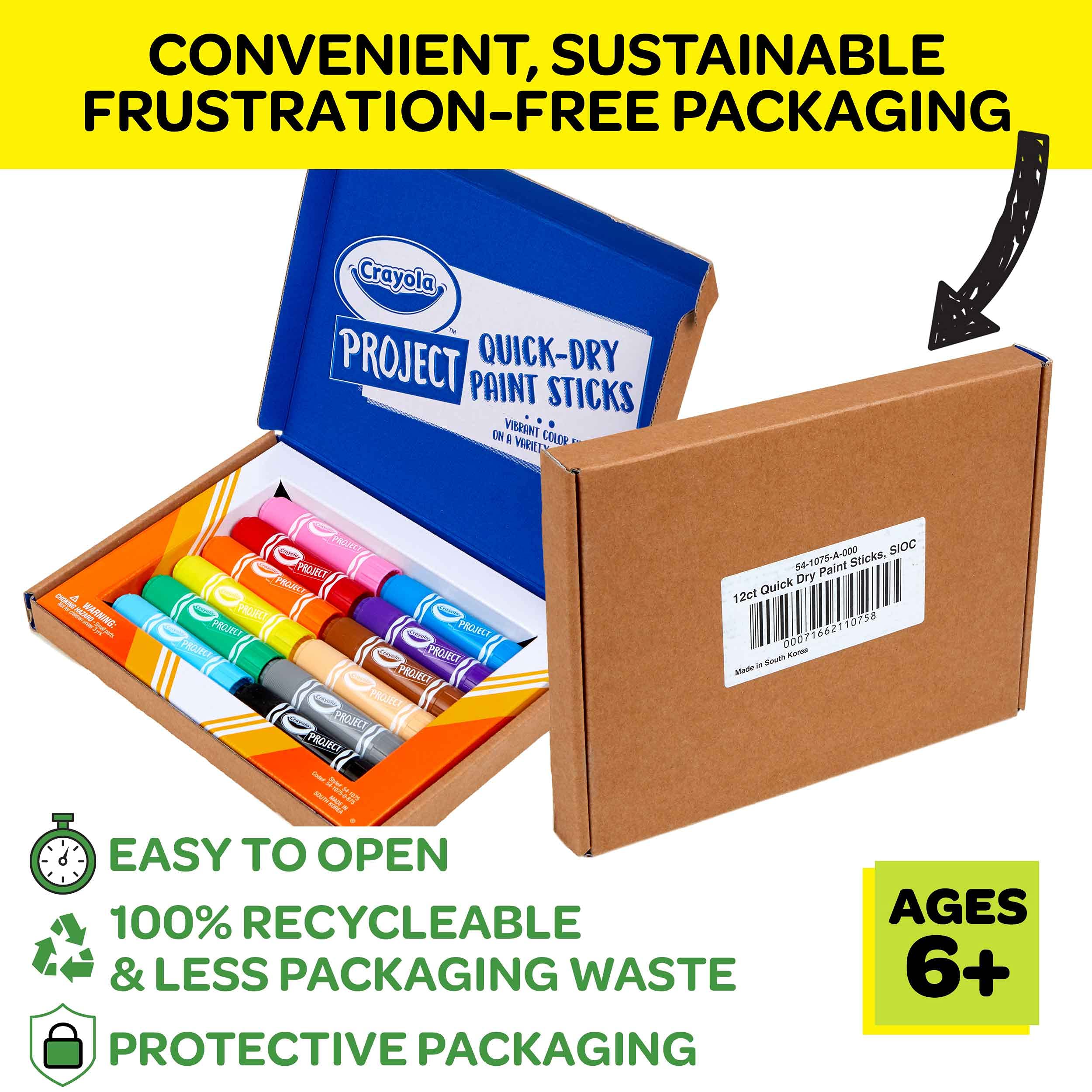 Crayola Paint Sticks – 12 Quick-Drying Colors – No Water Needed – Amazon Exclusive