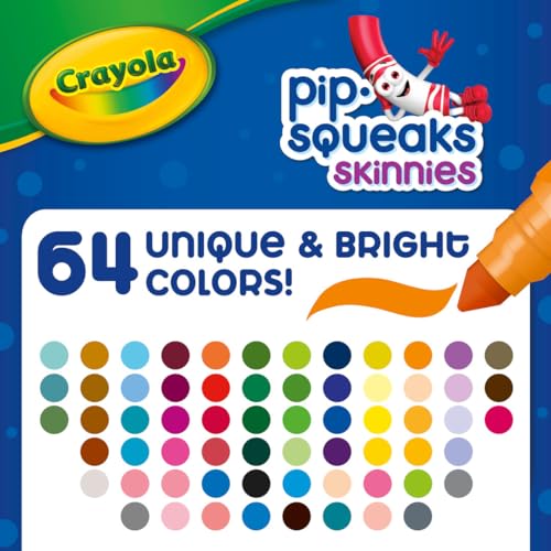 Crayola Pip-Squeaks Skinnies Washable Markers, 64-Count, Mini Size for Small Hands, Nontoxic, Ages 3+