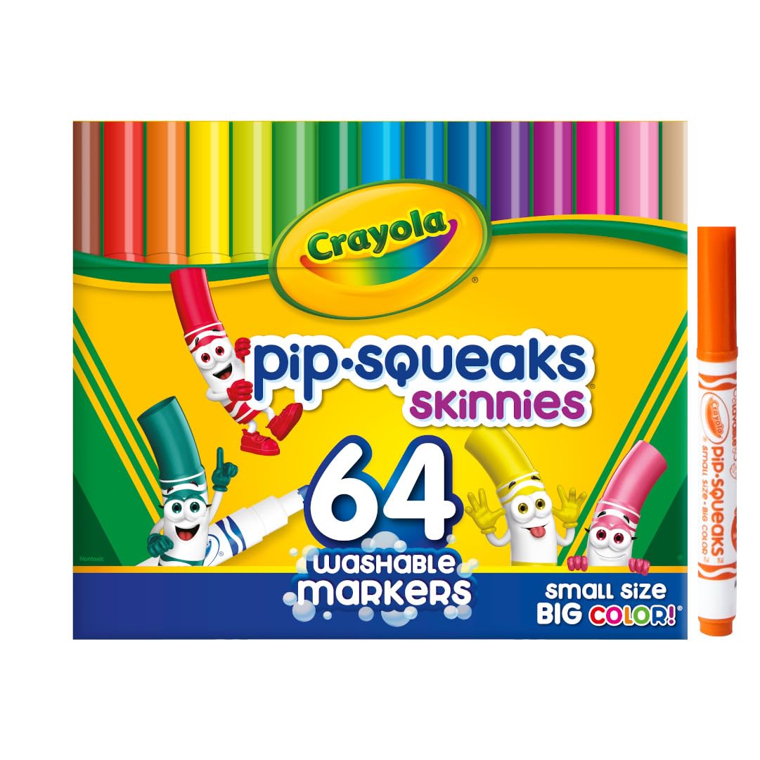 Crayola Pip-Squeaks Skinnies Washable Markers, 64-Count, Mini Size for Small Hands, Nontoxic, Ages 3+