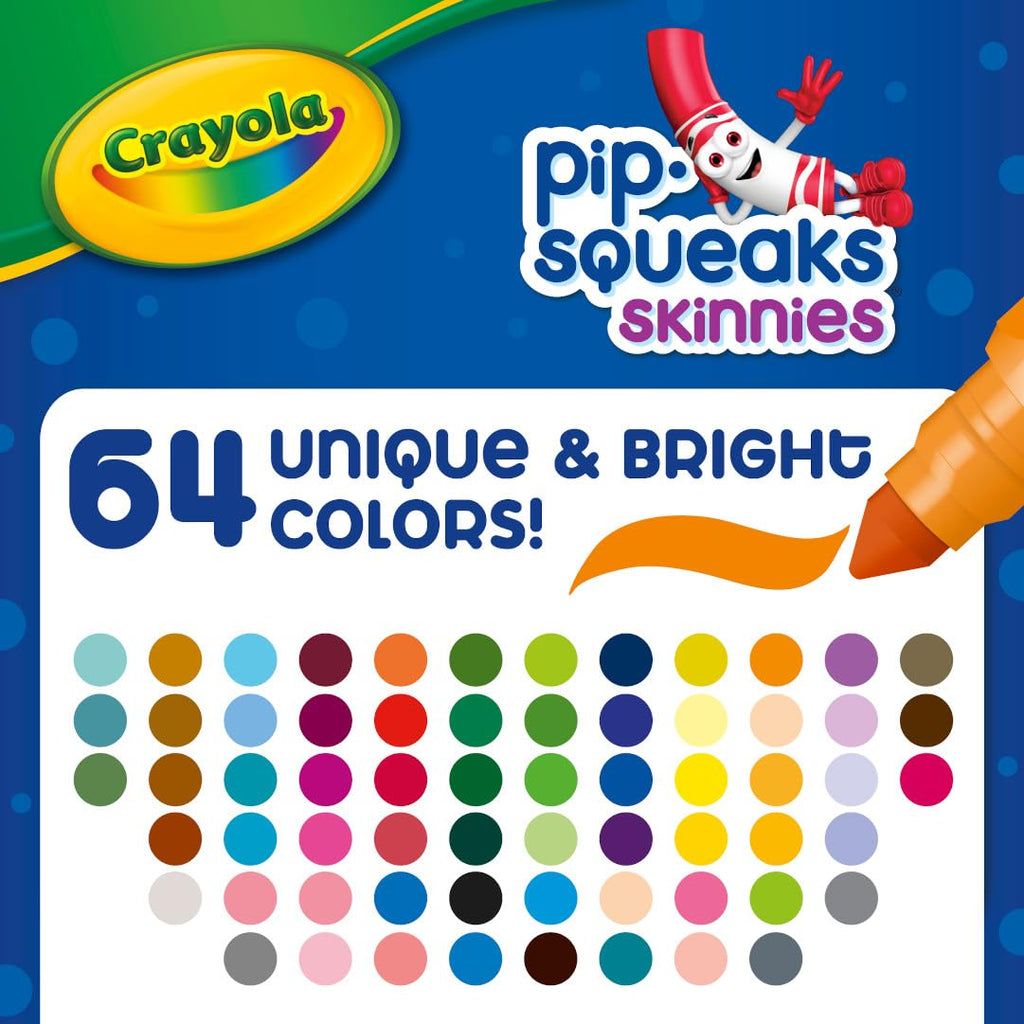 Crayola Pip-Squeaks Skinnies Washable Markers, 64-Count, Mini Size for Small Hands, Nontoxic, Ages 3+