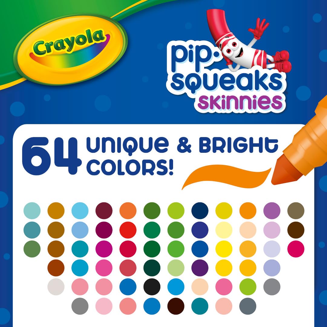 Crayola Pip-Squeaks Skinnies Washable Markers, 64-Count, Mini Size for Small Hands, Nontoxic, Ages 3+