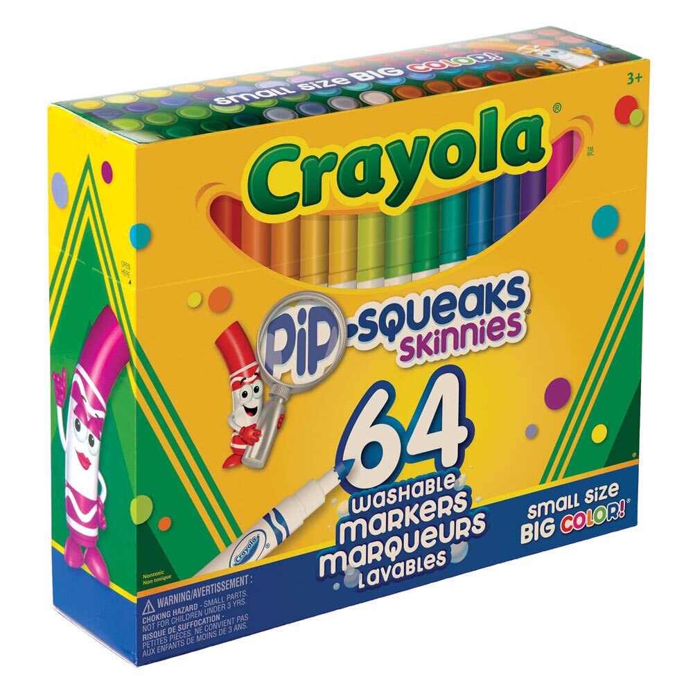 Crayola Pip-Squeaks Skinnies Washable Markers, 64-Count, Mini Size for Small Hands, Nontoxic, Ages 3+