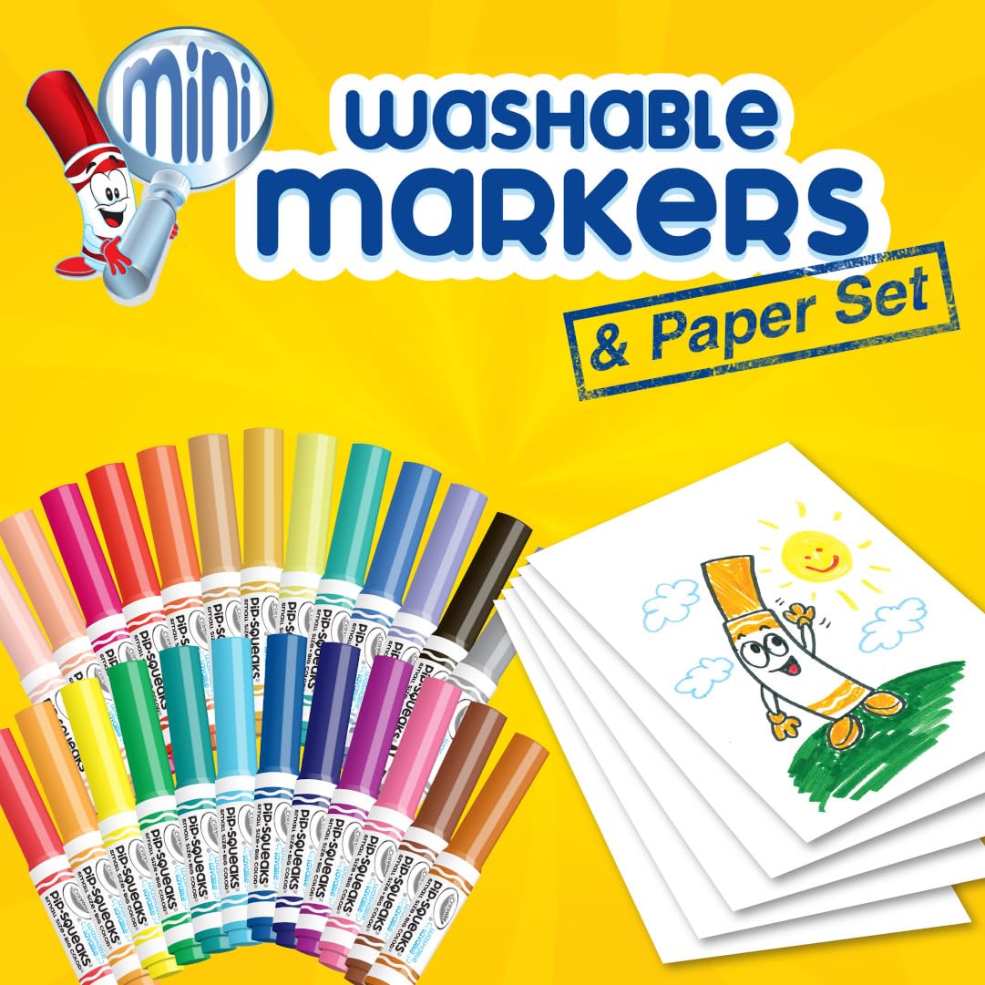 Crayola Pip-Squeaks Washable Marker Set (65ct) – Mini Markers & Paper for Kids Ages 4+
