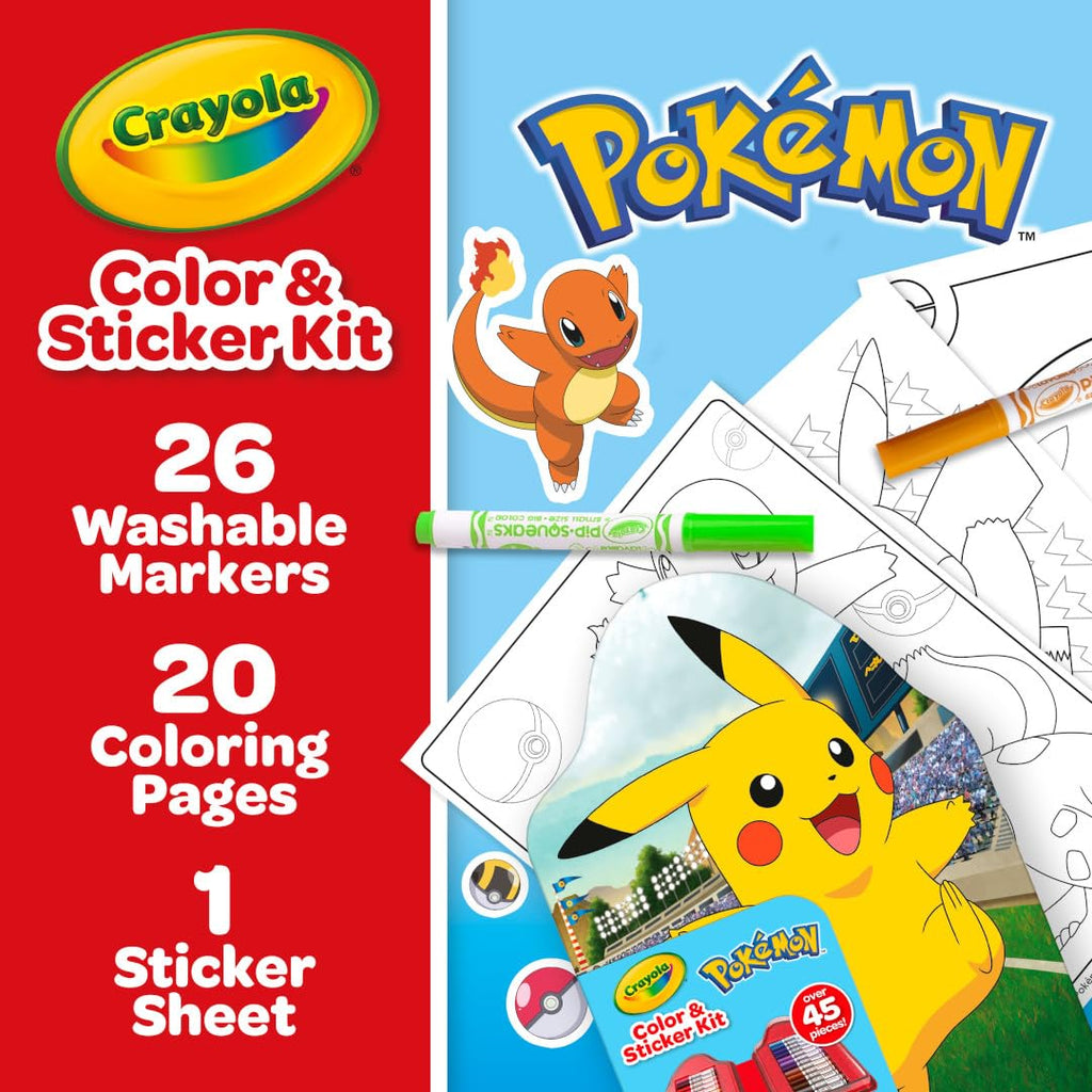 Crayola Pokemon Art Kit for Kids: 26 Washable Markers, 20 Coloring Pages & Stickers, Ages 4+