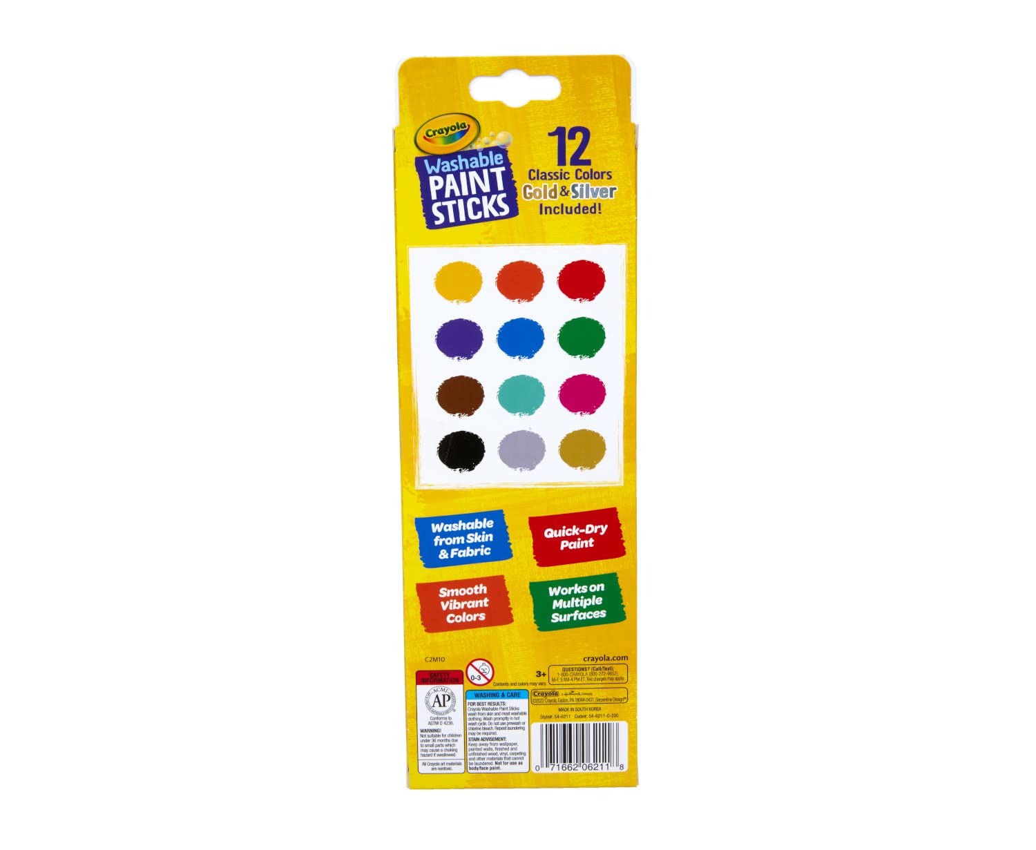 Crayola Quick Dry Paint Sticks (12ct) – Washable, Non-Toxic Tempera Paint for Kids