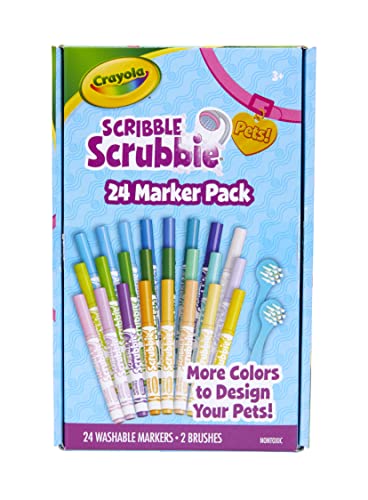 Crayola Scribble Scrubbie Pets Marker Refill & Expansion Set: 24 Washable Markers + 2 Scrub Brushes (Amazon Exclusive)
