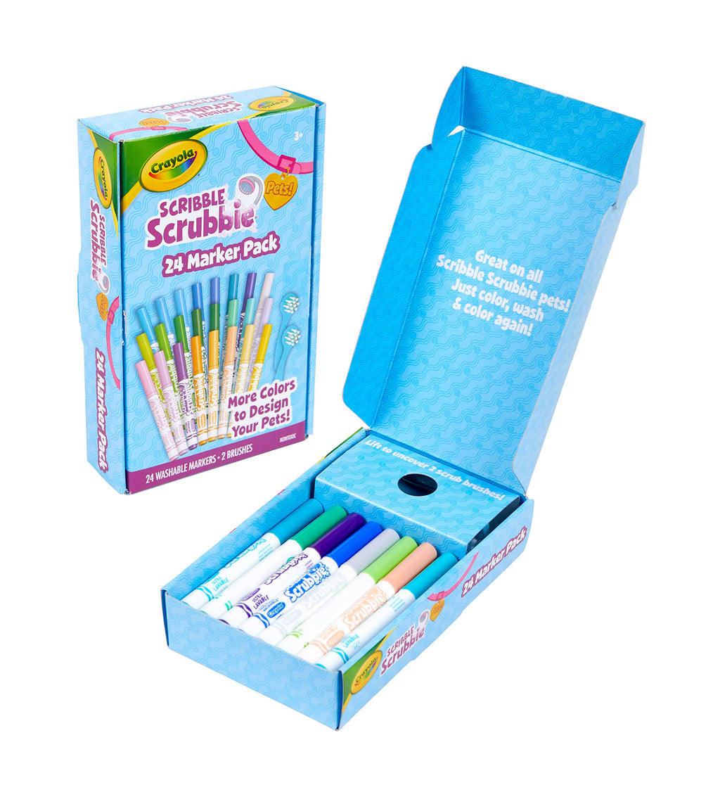 Crayola Scribble Scrubbie Pets Marker Refill & Expansion Set: 24 Washable Markers + 2 Scrub Brushes (Amazon Exclusive)