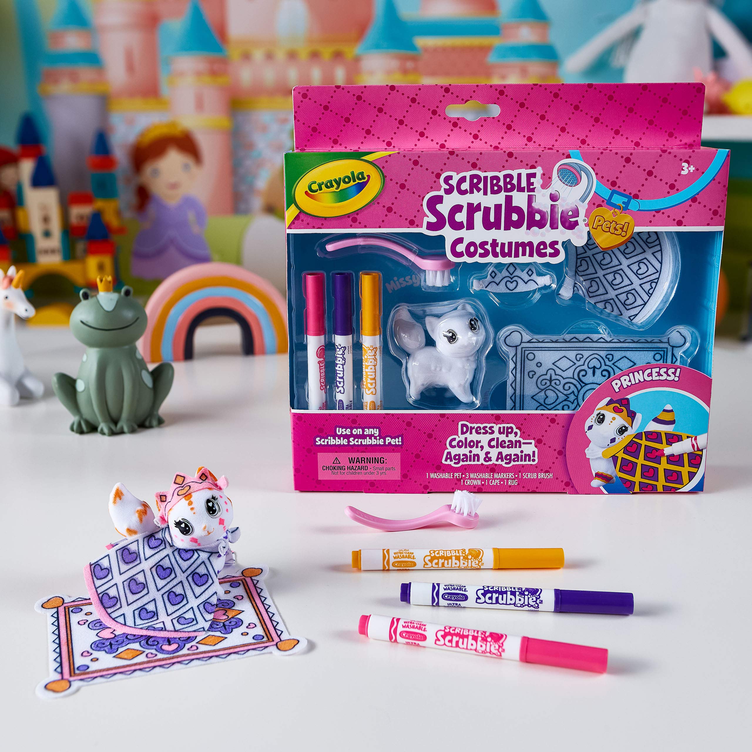 Crayola Scribble Scrubbie Pets Princess Playset: Missy the Cat with Tiara, Cape & Washable Markers