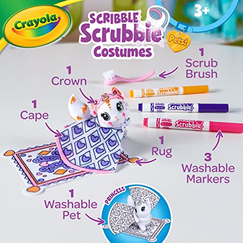 Crayola Scribble Scrubbie Pets Princess Playset: Missy the Cat with Tiara, Cape & Washable Markers
