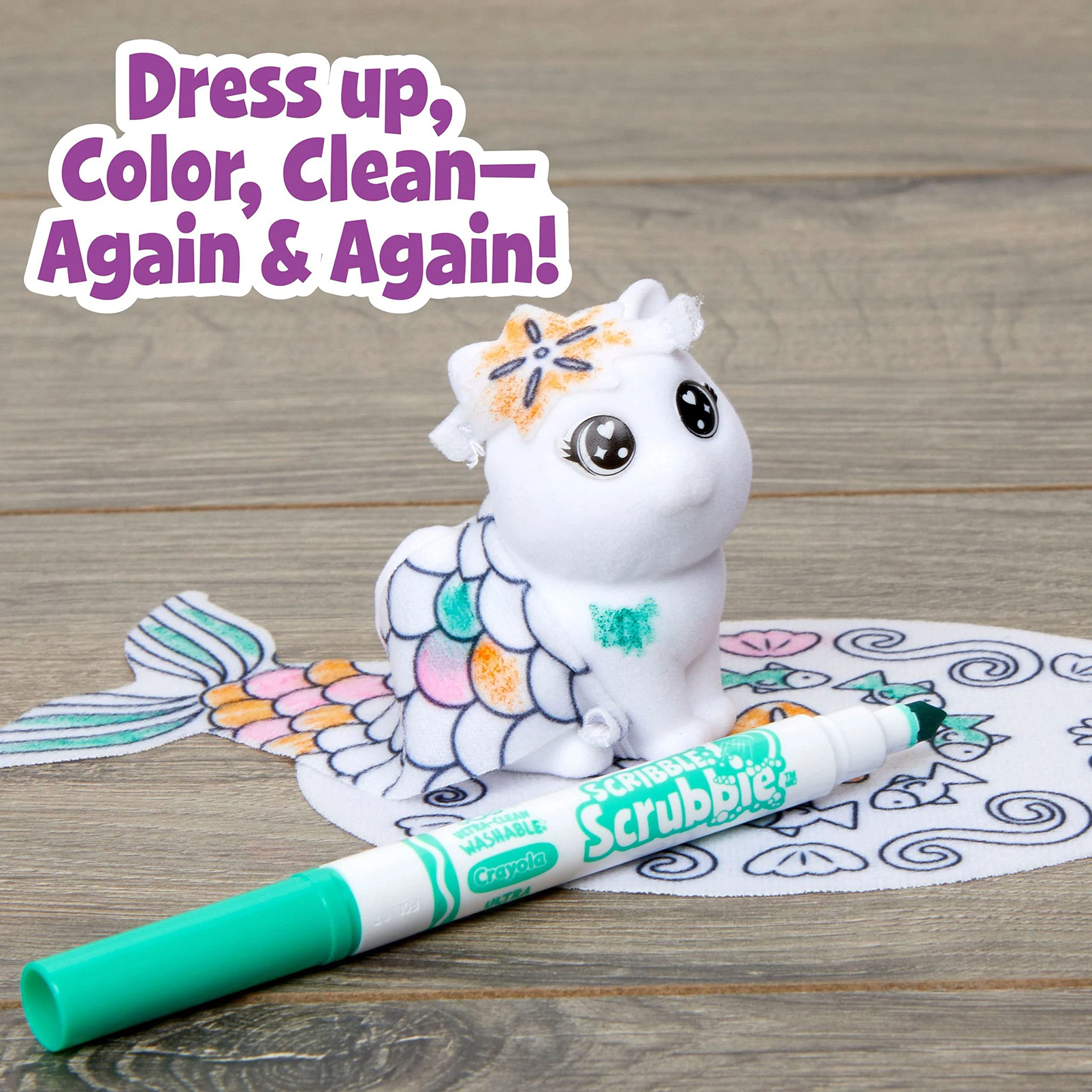 Crayola Scribble Scrubbie Pets Scented Spa – Color, Wash, and Recolor Two Fuzzy Pets with Scented Markers