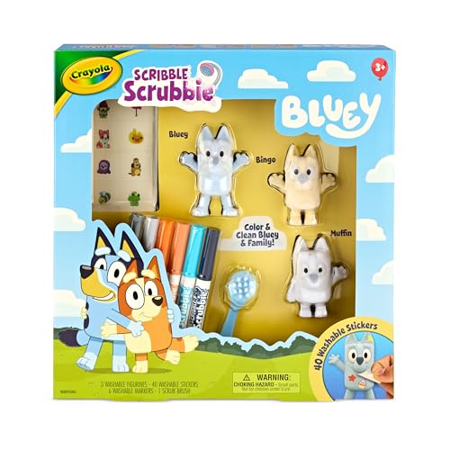 Crayola Scribble Scrubbies Deluxe Bluey Playset – Color, Wash, and Reuse with 3 Characters