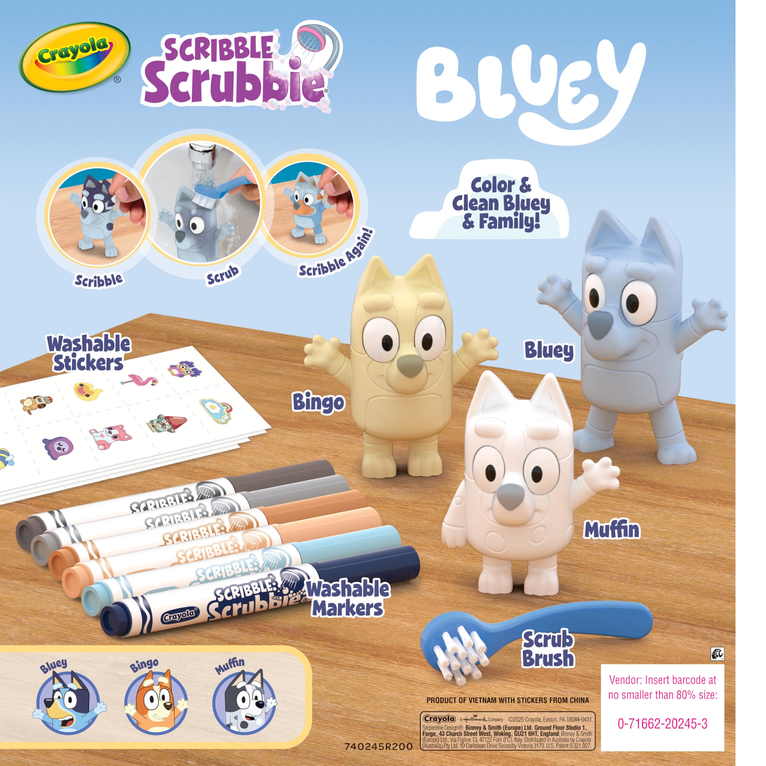 Crayola Scribble Scrubbies Deluxe Bluey Playset – Color, Wash, and Reuse with 3 Characters