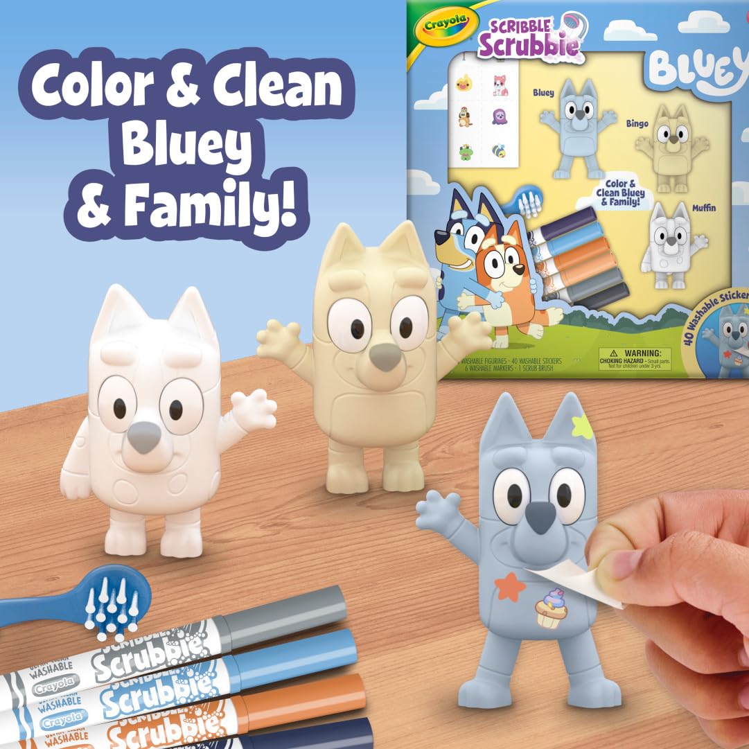 Crayola Scribble Scrubbies Deluxe Bluey Playset – Color, Wash, and Reuse with 3 Characters