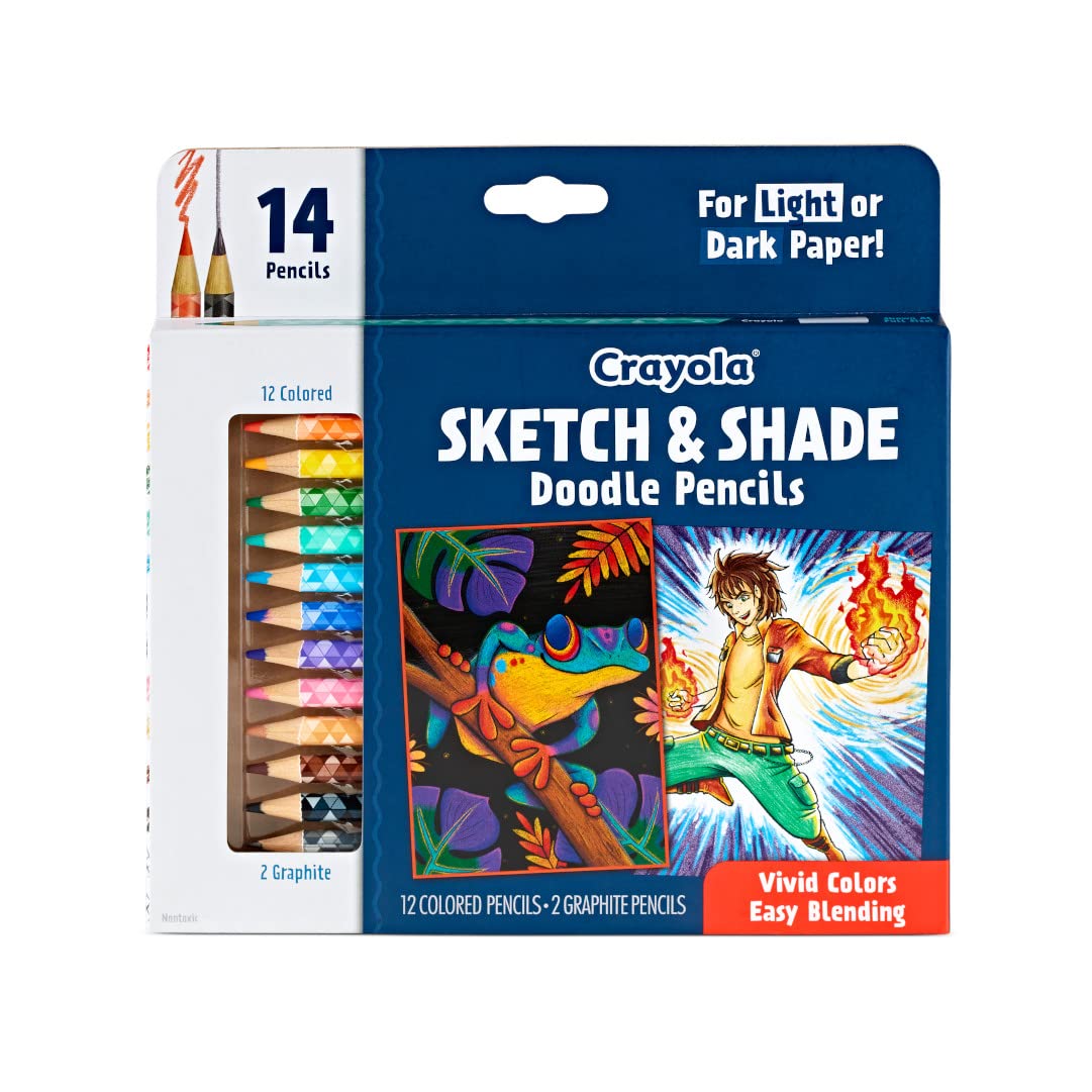 Crayola Sketch & Shade Doodle Pencils (14ct) – Colored Pencils for Adults with Gel Core and 2 Graphite Pencils
