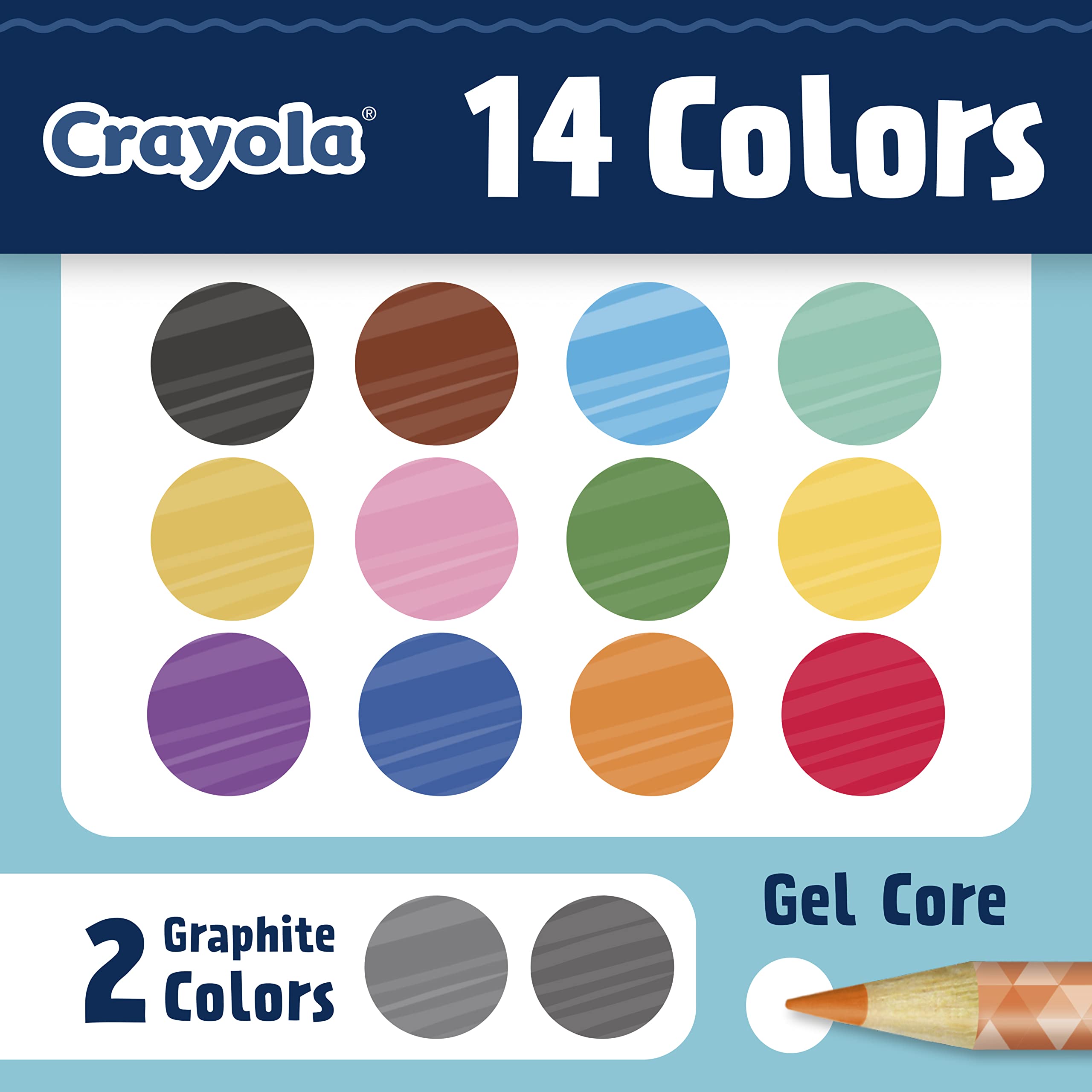 Crayola Sketch & Shade Doodle Pencils (14ct) – Colored Pencils for Adults with Gel Core and 2 Graphite Pencils