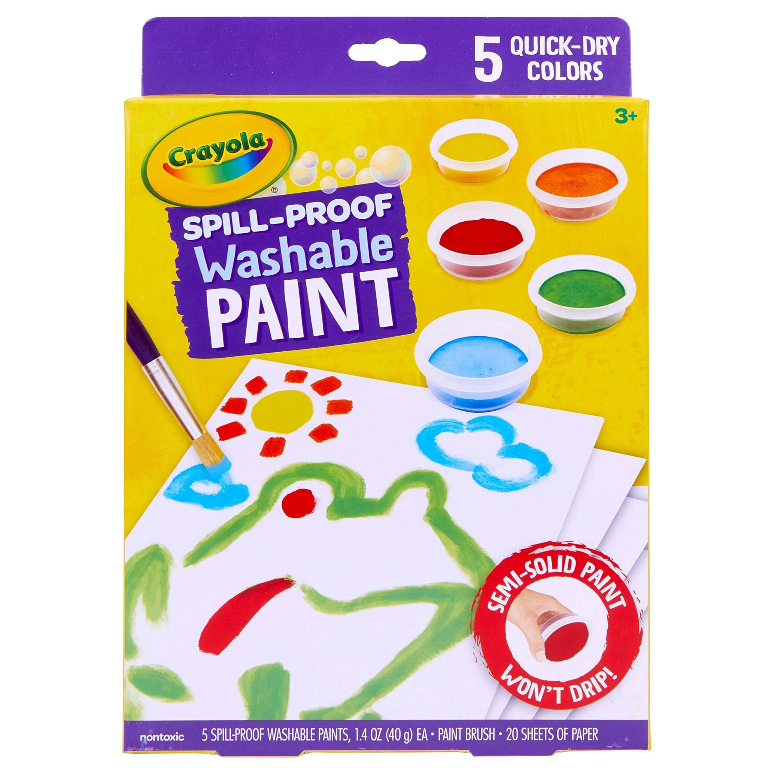 Crayola Spill Proof Paint Set for Kids – Washable, Mess-Free Painting with 5 Paints, Brush & Paper