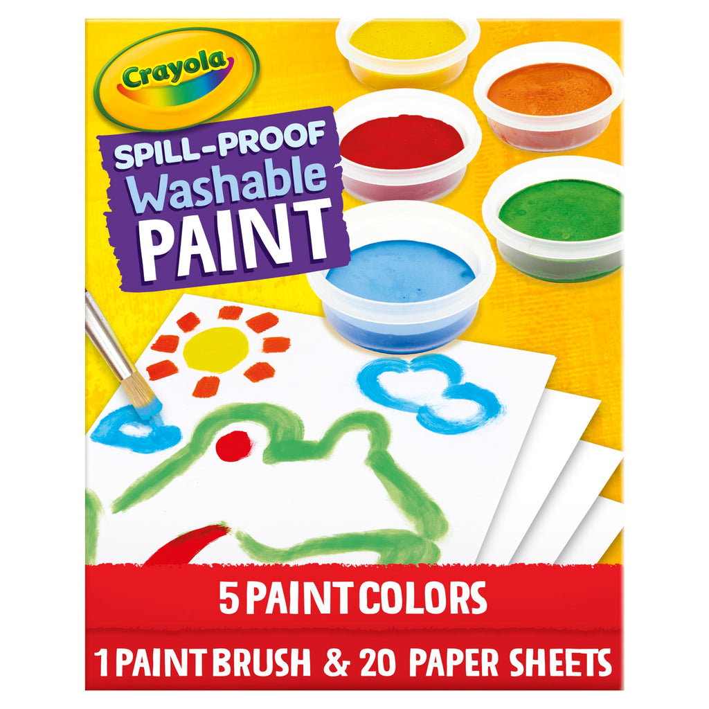 Crayola Spill Proof Paint Set for Kids – Washable, Mess-Free Painting with 5 Paints, Brush & Paper