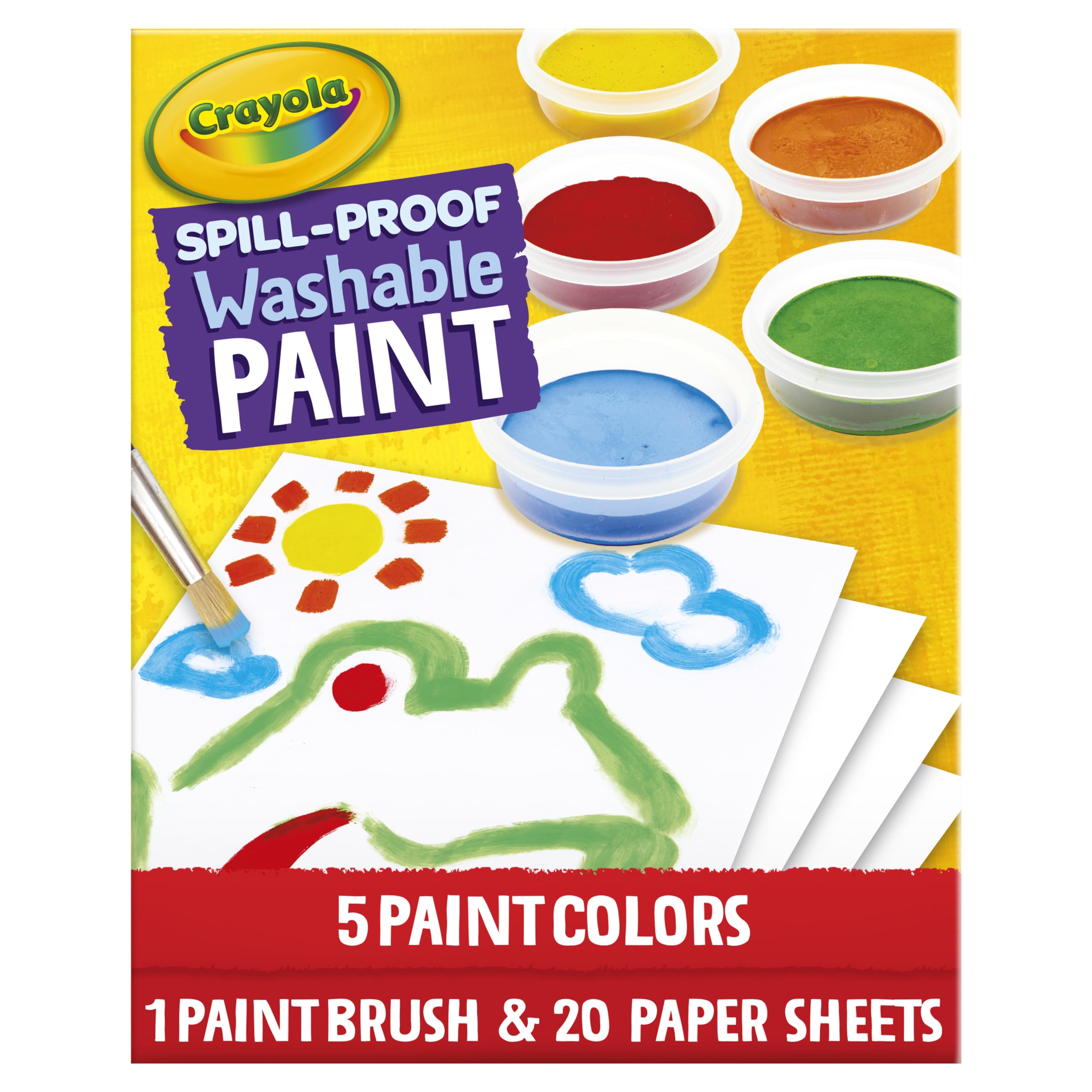 Crayola Spill Proof Paint Set for Kids – Washable, Mess-Free Painting with 5 Paints, Brush & Paper