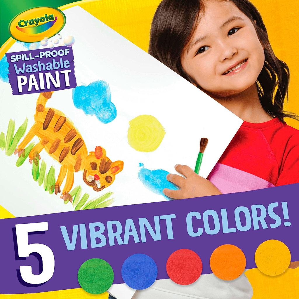 Crayola Spill Proof Paint Set for Kids – Washable, Mess-Free Painting with 5 Paints, Brush & Paper