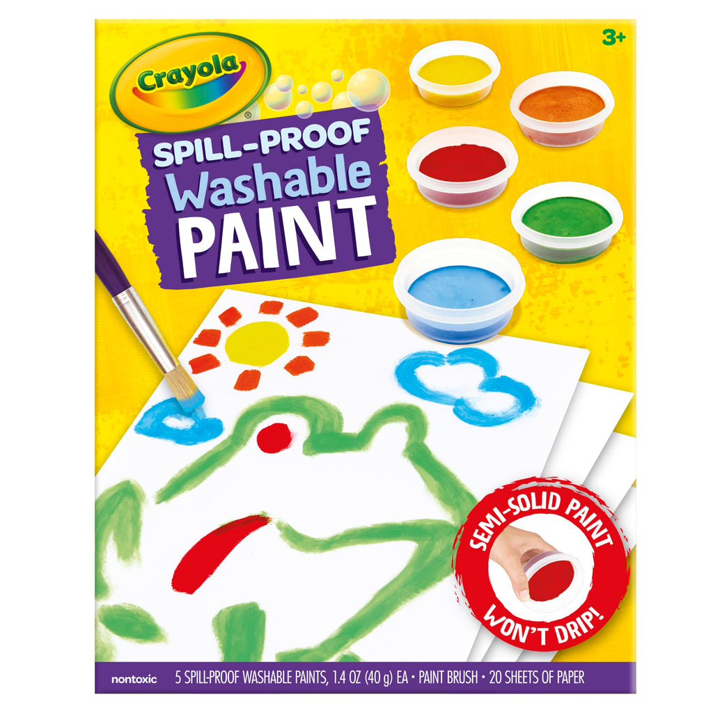 Crayola Spill Proof Paint Set for Kids – Washable, Mess-Free Painting with 5 Paints, Brush & Paper