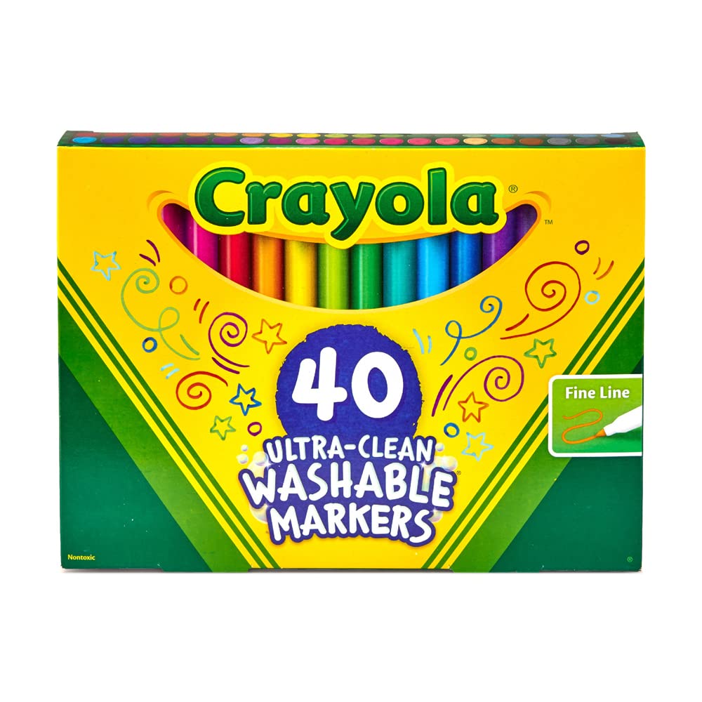Crayola Ultra Clean Fine Line Washable Markers (40 Count) - Multicolor, Non-Toxic, Ages 3+