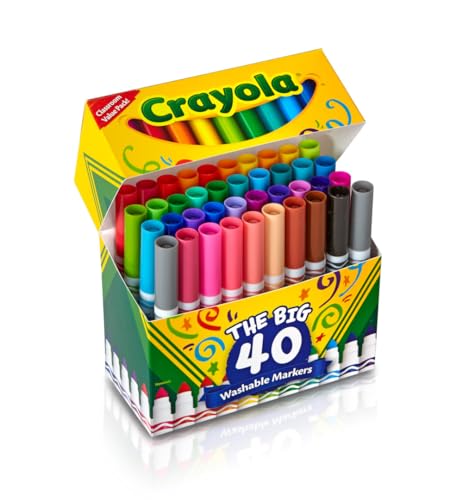 Crayola Ultra Clean Washable Markers, 40 Count - Broad Line Art Markers for Kids Ages 3+
