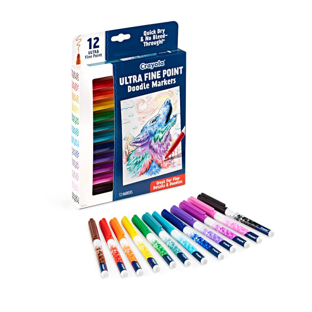 Crayola Ultra Fine Point Markers (12ct) – No Bleed Permanent Ink for Adult Coloring & Calligraphy