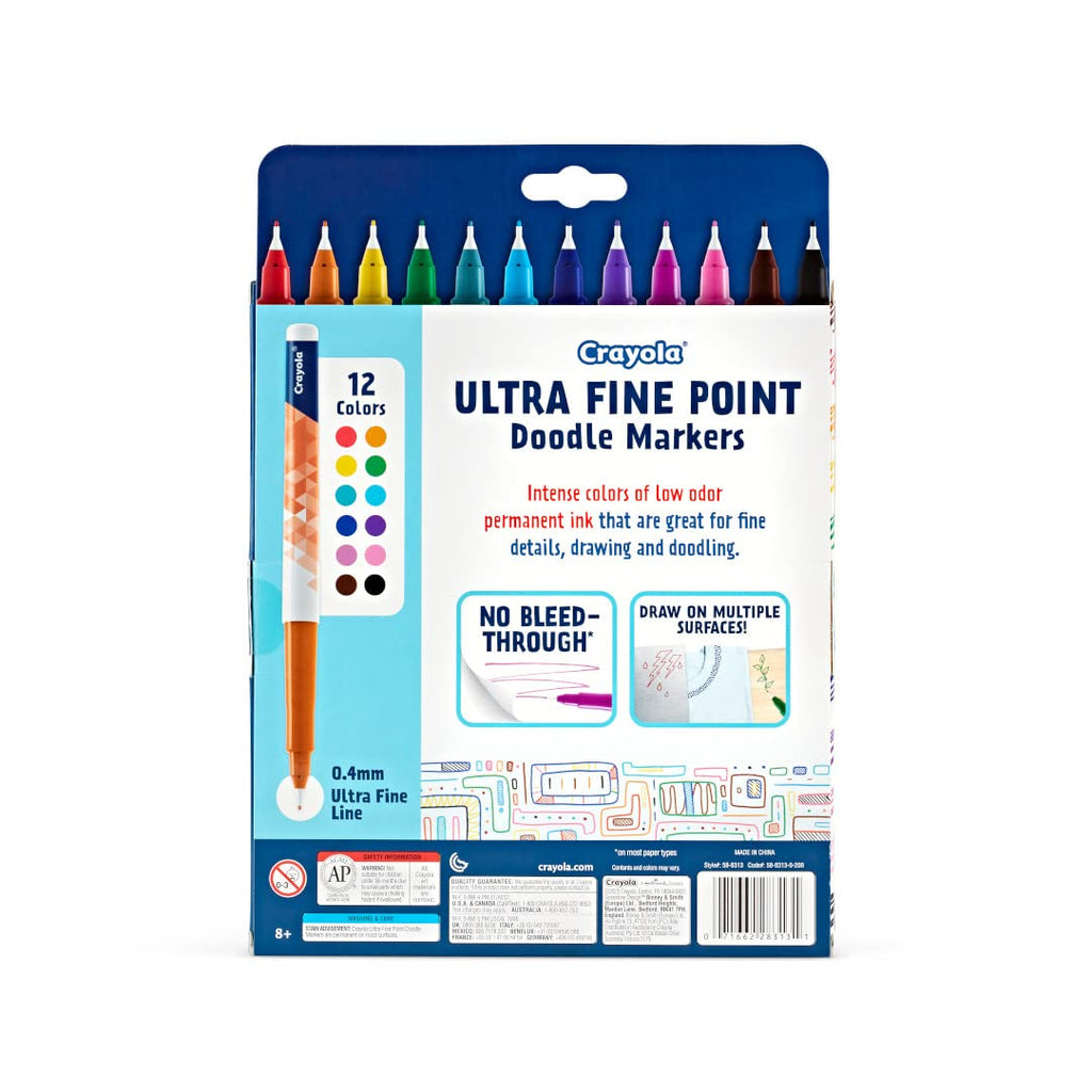 Crayola Ultra Fine Point Markers (12ct) – No Bleed Permanent Ink for Adult Coloring & Calligraphy