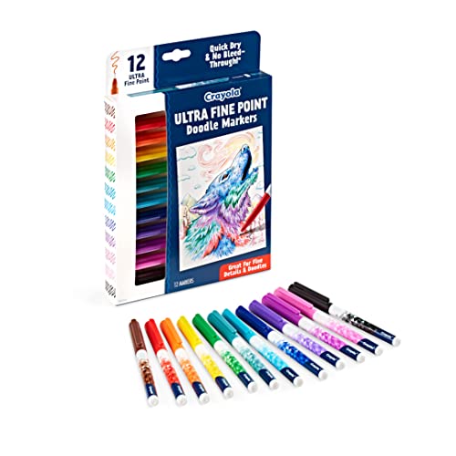 Crayola Ultra Fine Point Markers (12ct) – No Bleed Permanent Ink for Adult Coloring & Calligraphy