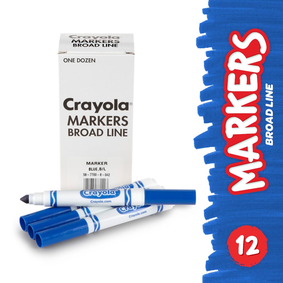 Crayola Washable Broad Line Markers, Blue, 12 Count - Non-Toxic Art Supplies for Kids