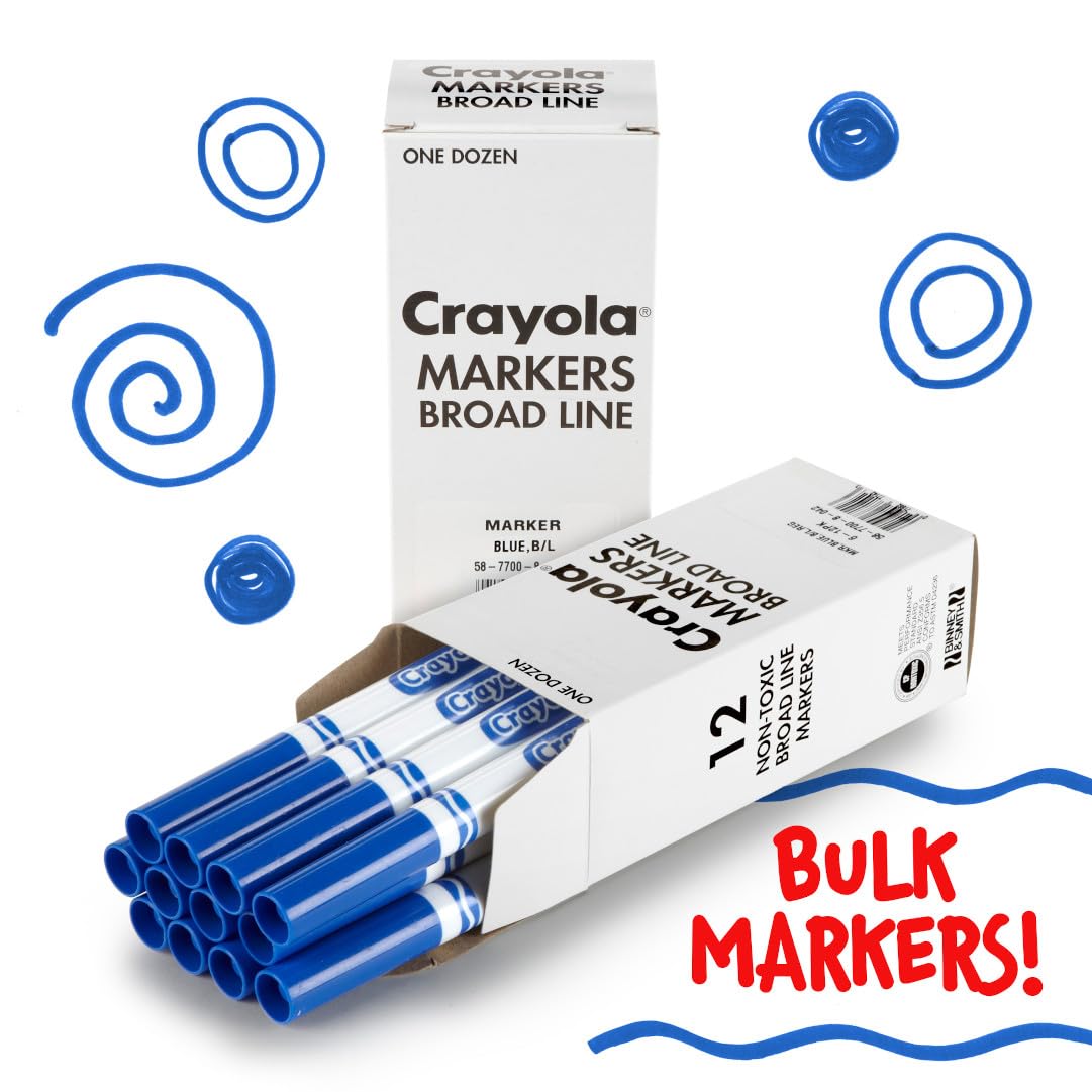 Crayola Washable Broad Line Markers, Blue, 12 Count - Non-Toxic Art Supplies for Kids