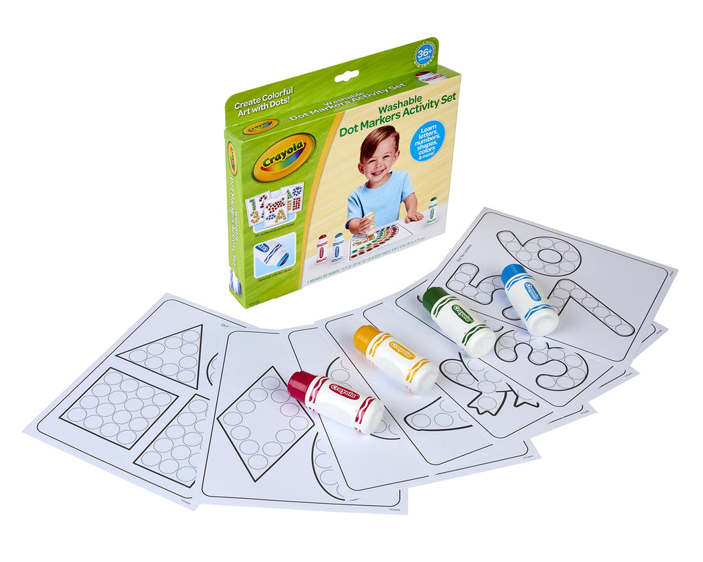 Crayola Washable Dot Markers Activity Set - 30 Coloring Pages & 4 Markers for Toddlers Ages 3+