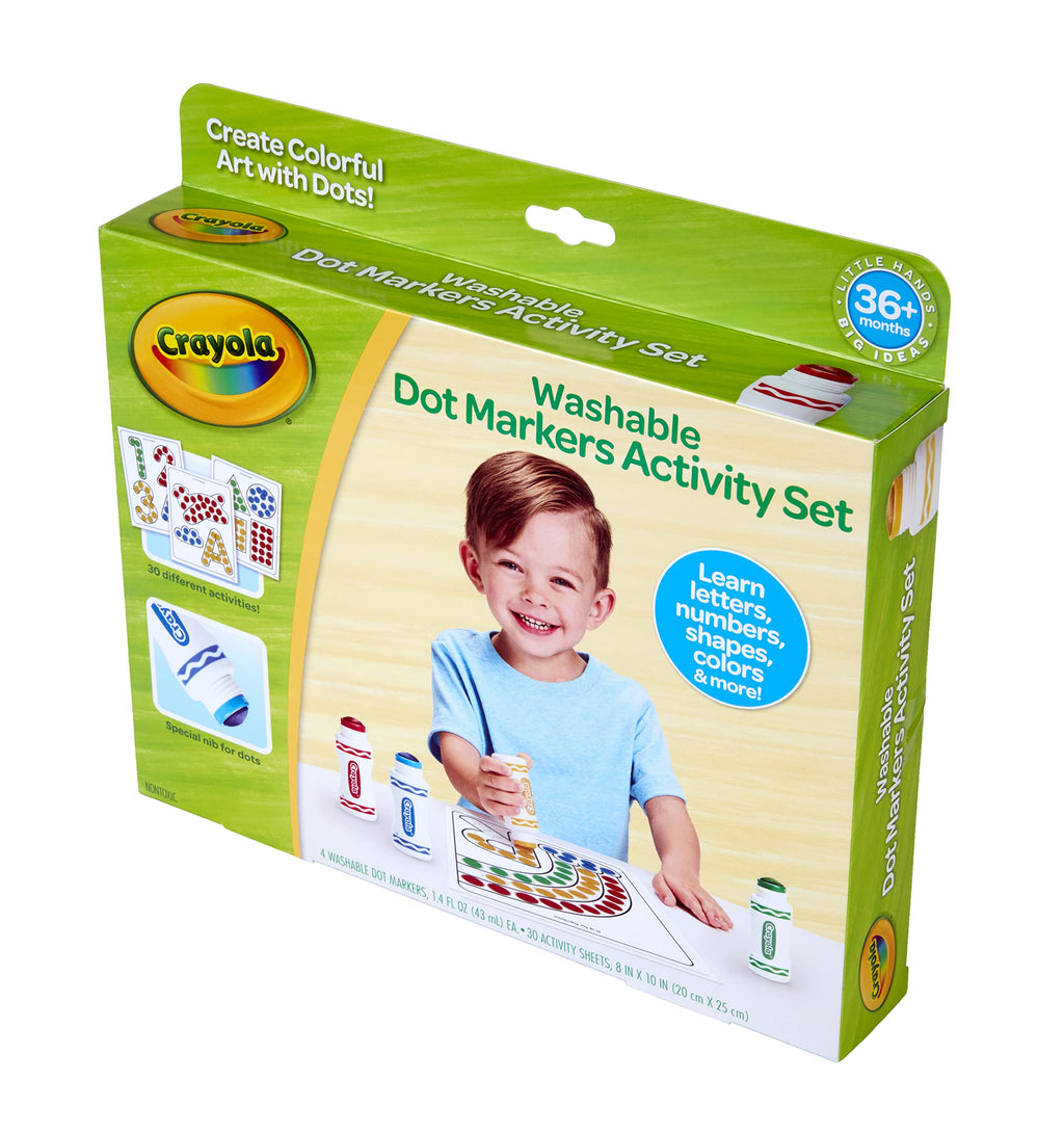 Crayola Washable Dot Markers Activity Set - 30 Coloring Pages & 4 Markers for Toddlers Ages 3+